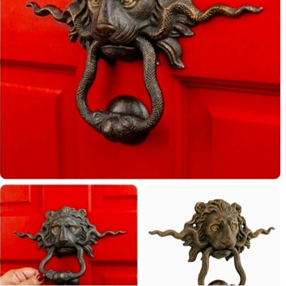 𝅺toscano- Lion and The Snakes Cast Iron Door Knocker - Picture 4 of 10